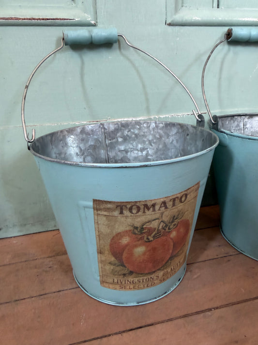 Hand painted Galvanized tin bucket 6” sold individually