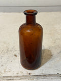 Vintage Amber Glass Medicine Bottle - No Stopper