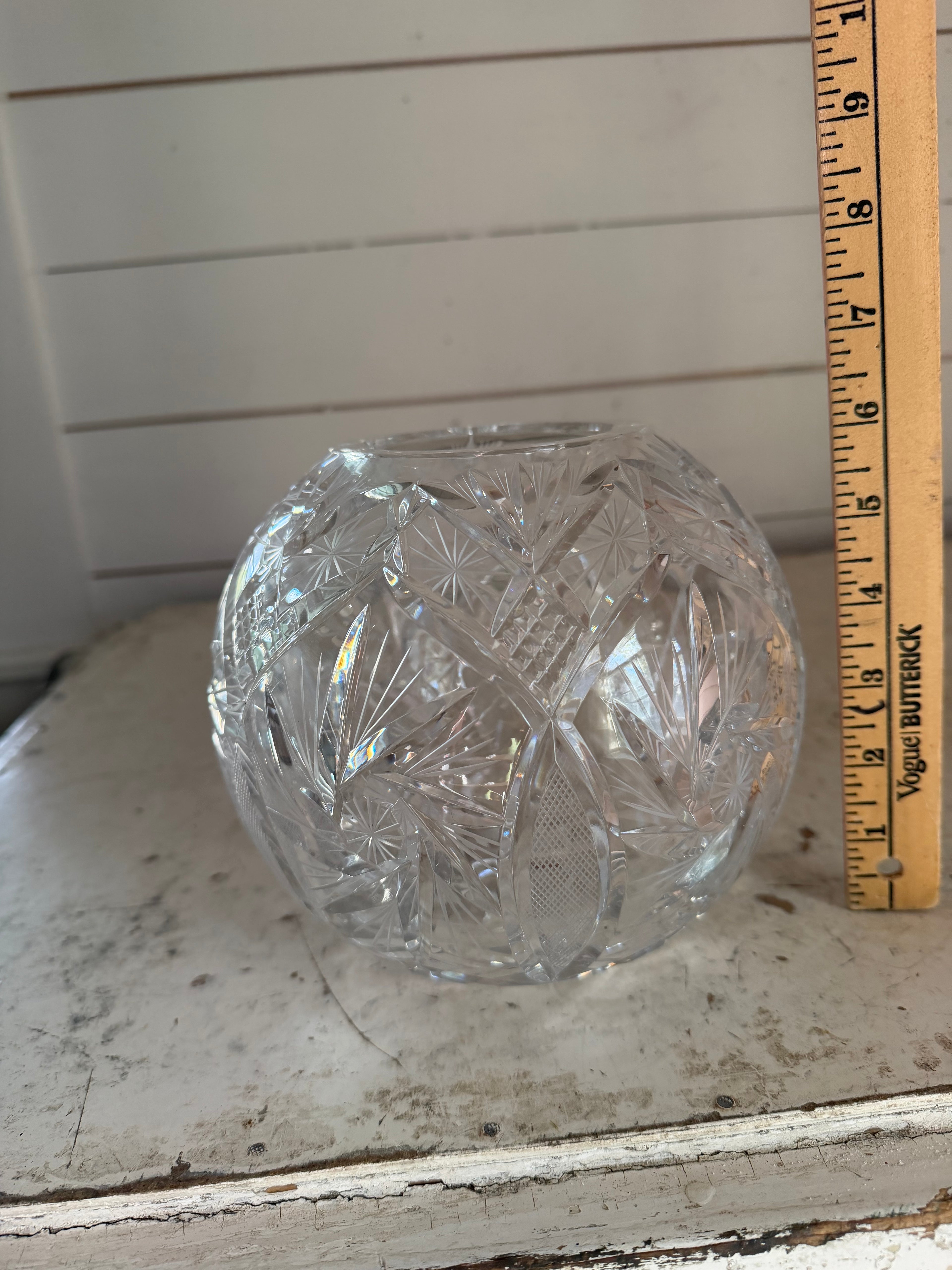 Williamsburg By Avitra Crystal Round Rose Bowl Vase Pinwheel/Pineapple Cut