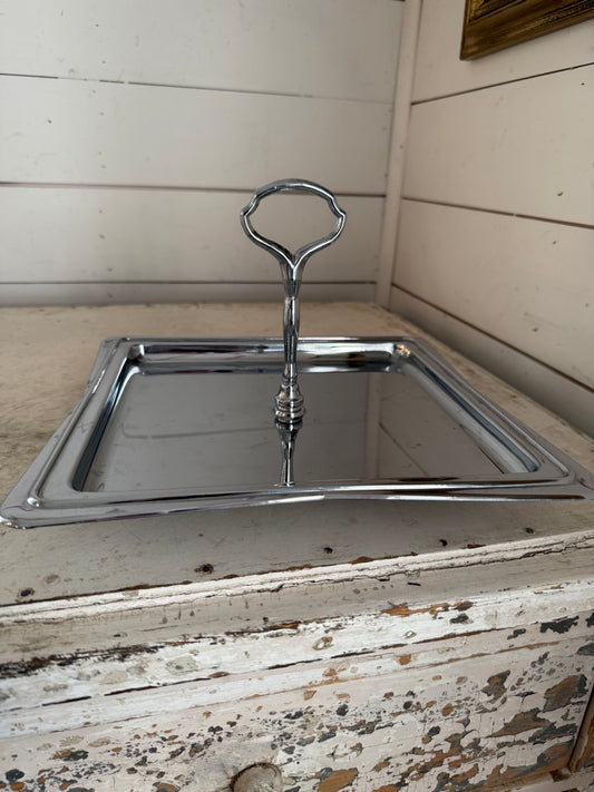 Chrome Footed Serving Tray with Centered Handle