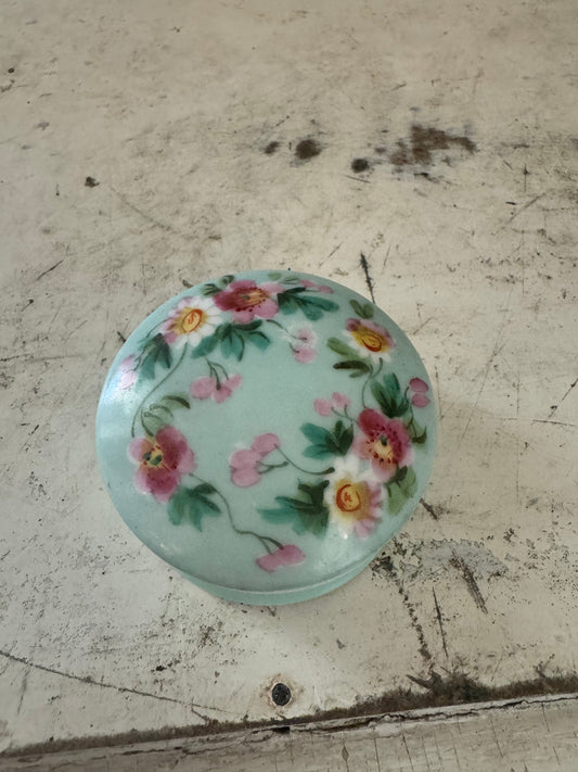 English Hand Painted Trinket Dish Blue with Pink Flowers