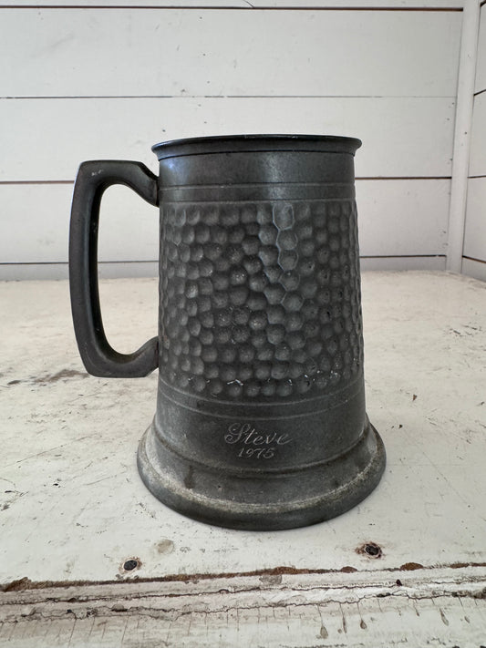 Vintage Hammered Pewter Tankard (engraved “Steve”)