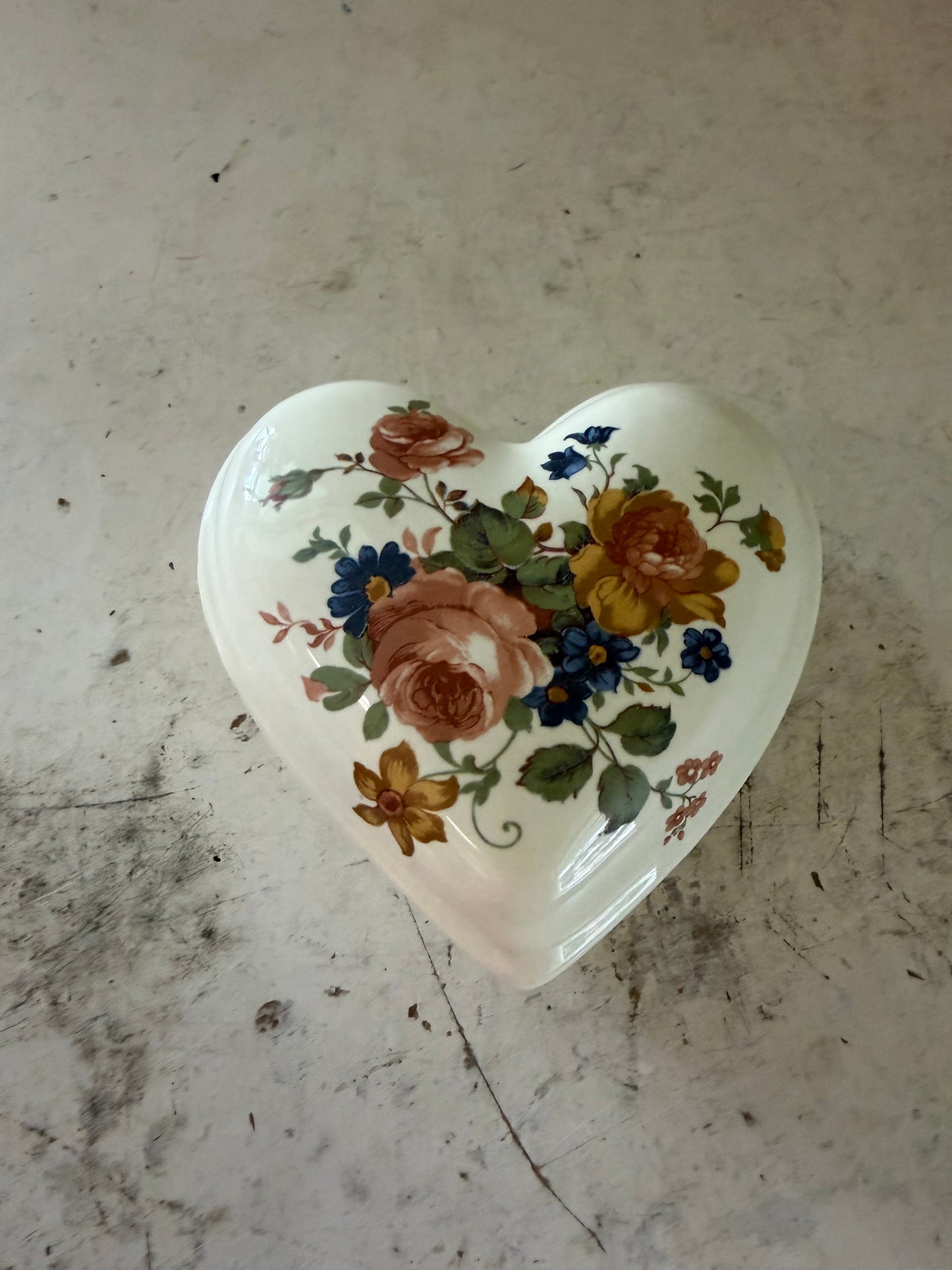Heart shaped floral trinket dish porcelain
