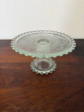 Vintgae Candlewick Style Beaded Glass Footed Cake Stand 8.5in Diameter