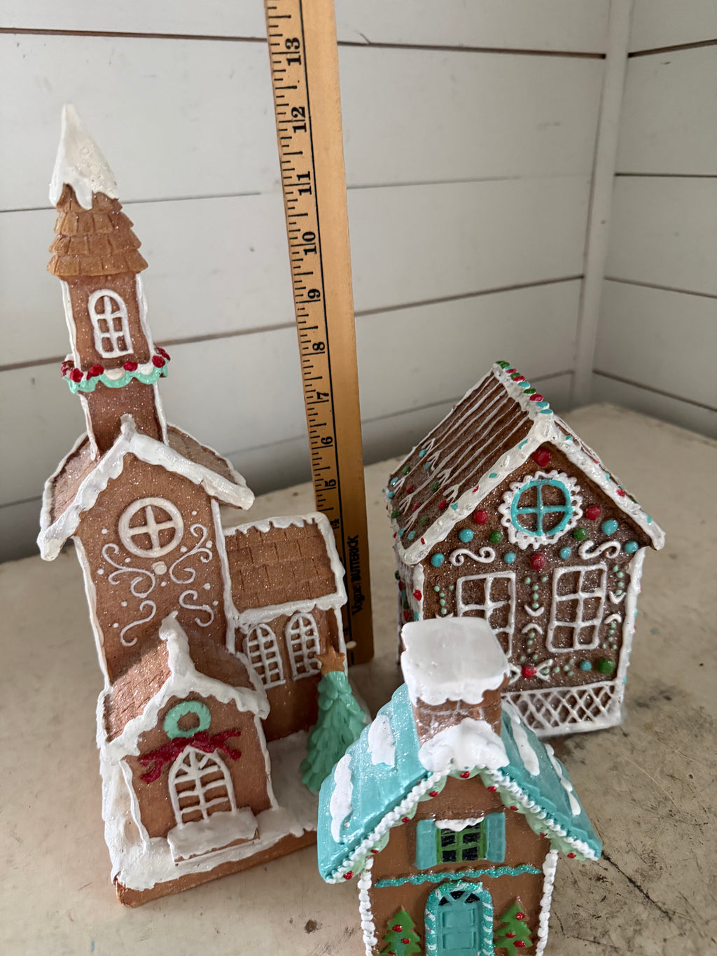 Set of three glittered Christmas houses
