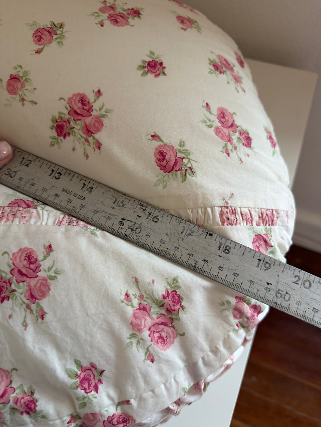Vintage Rachel Ashwell SIMPLY SHABBY ChIc Floral Rose Paisley Round Toss Pillow 20” as is. Has been repaired no buttons