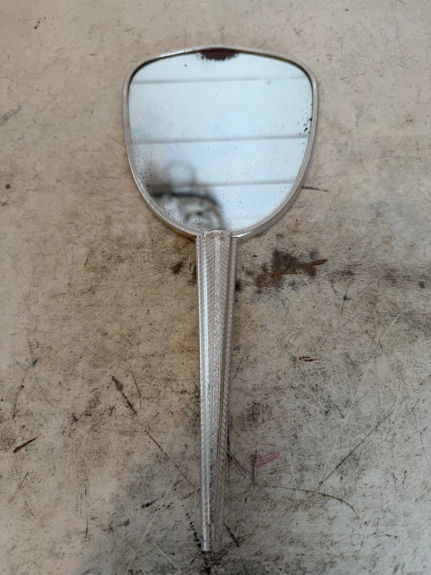 Vintage handheld vanity mirror, silver plated