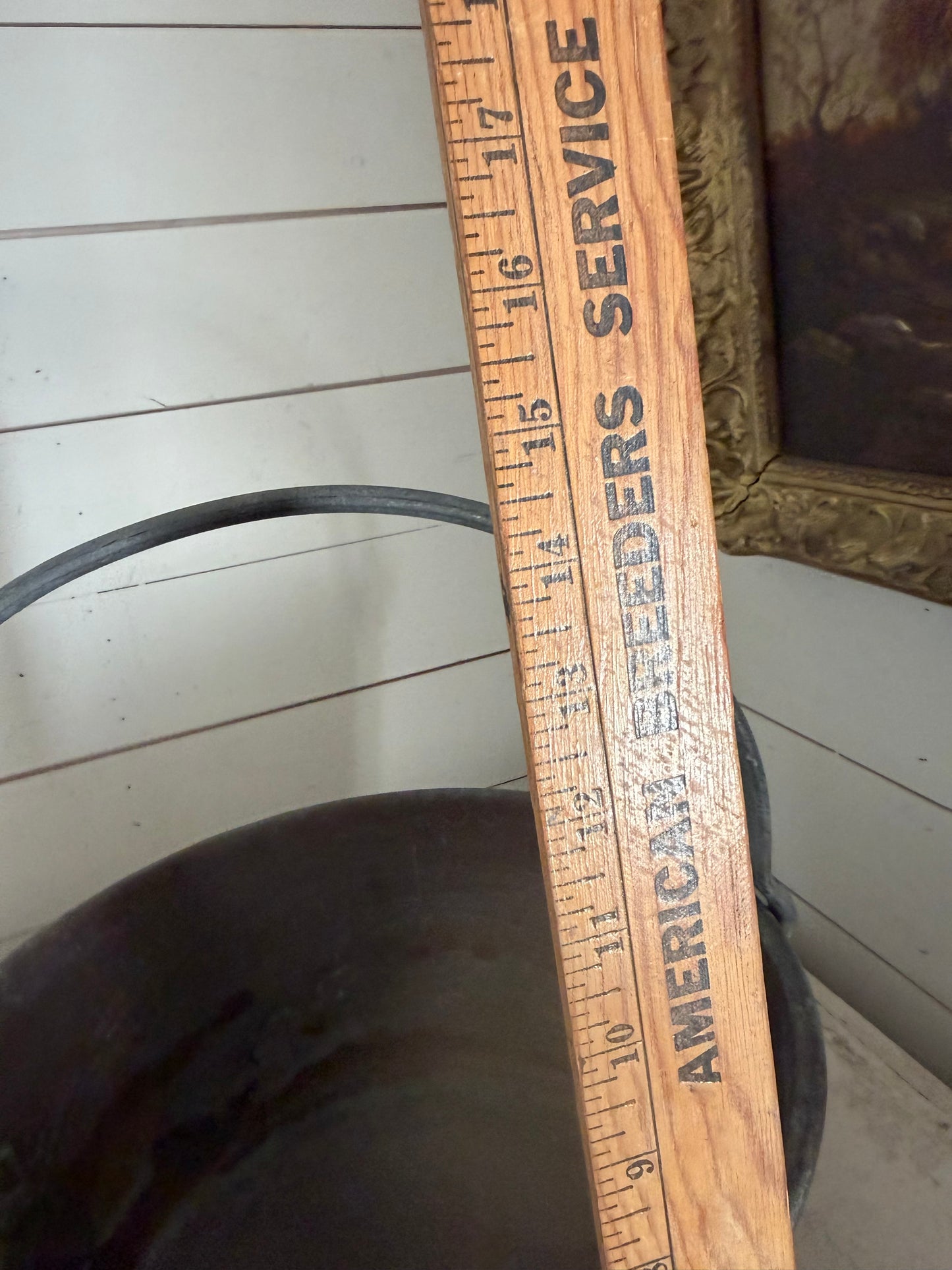 Antique French 1800’s Copper Cauldron With forged Iron Handle has repairs as shown