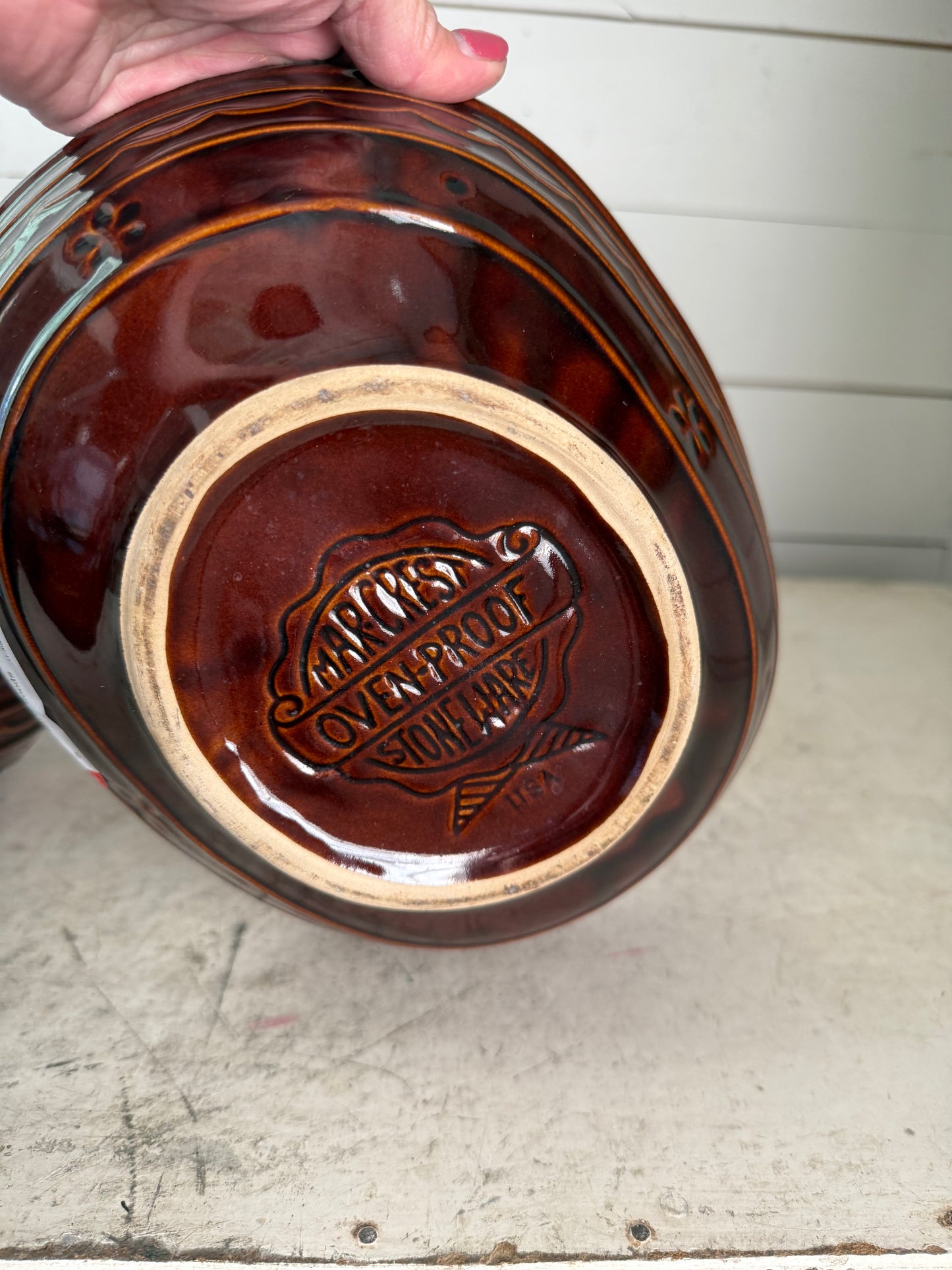 Vintage Marcrest | Ovenproof | Stoneware Oval Divided Brown Glazed Baker Dish