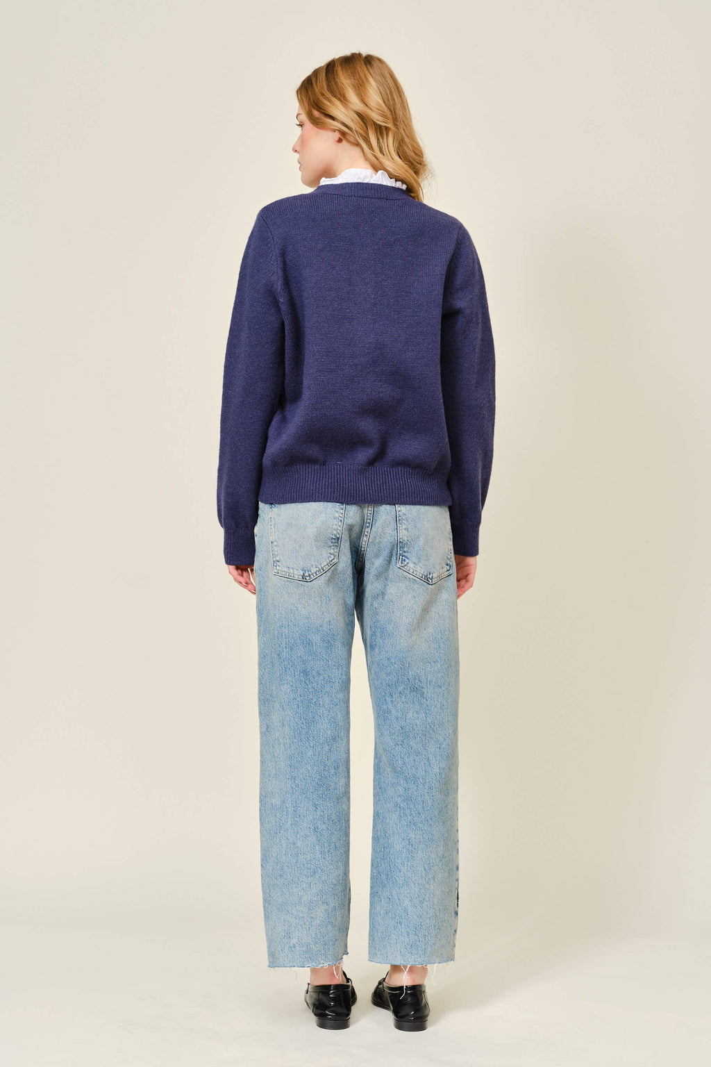 CONTRAST RUFFLE TRIM KNIT CARDIGAN