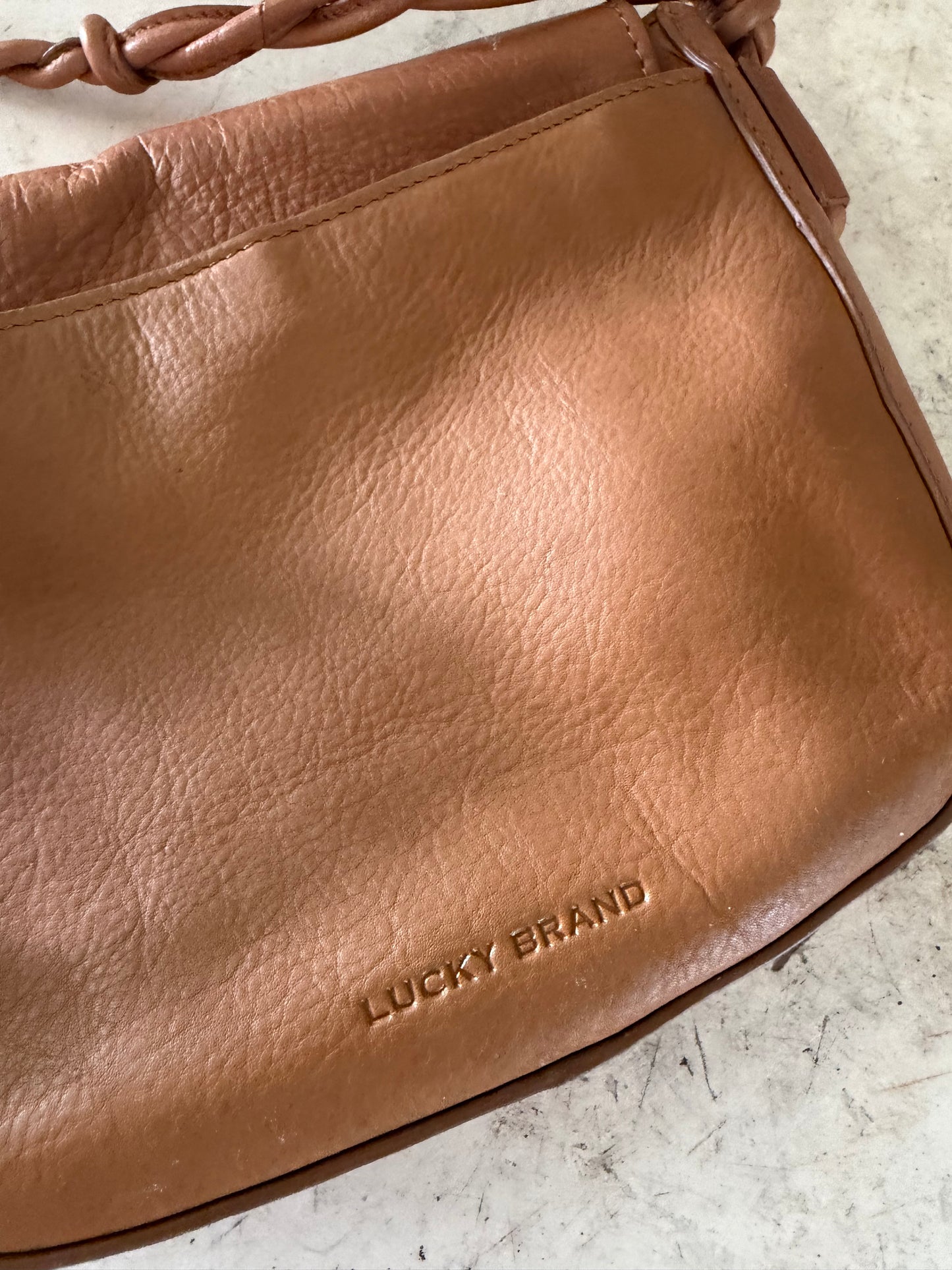 Lucky Leather Light Brown Crossbody Bag