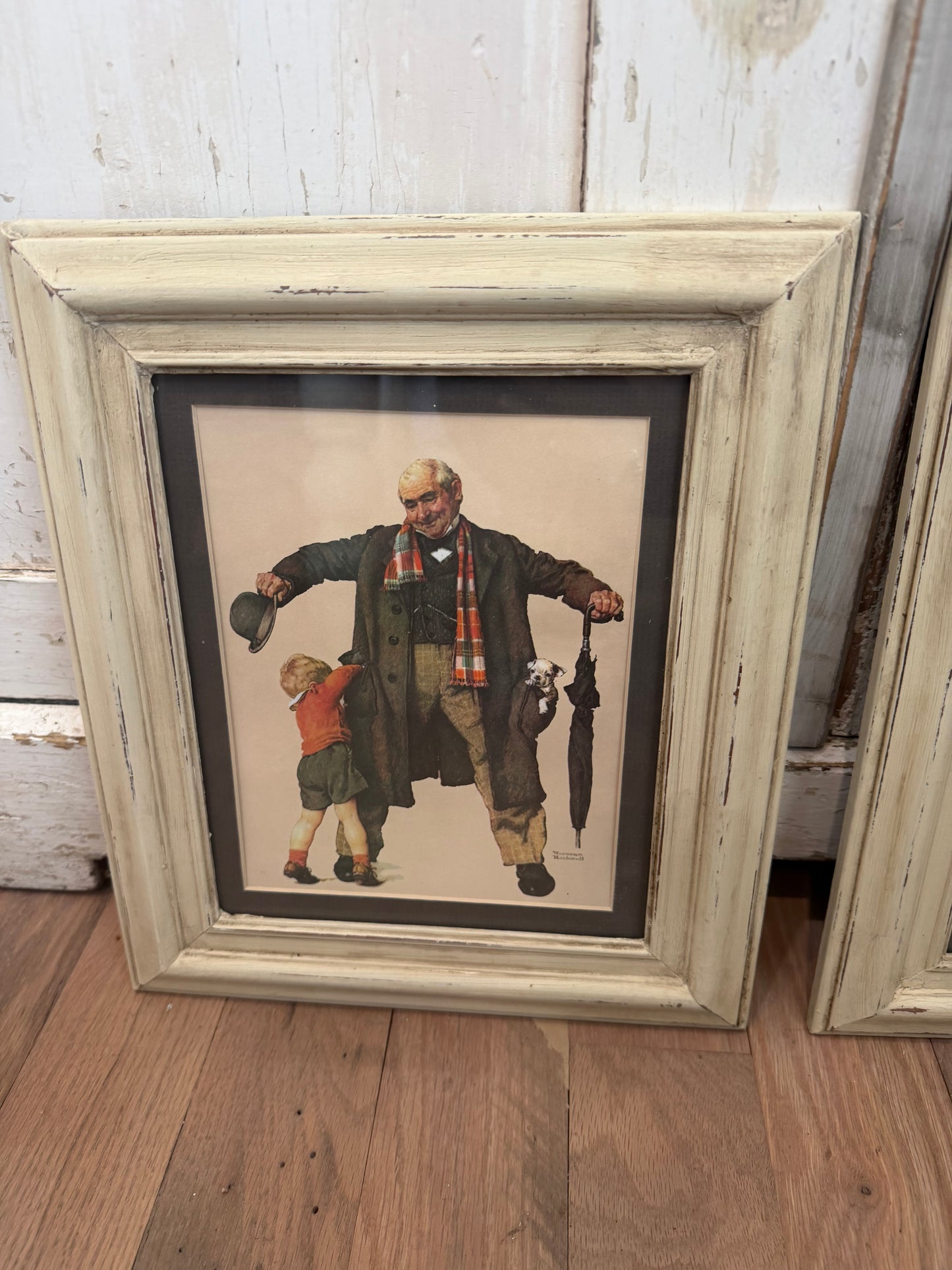 Set of Norman Rockwell Prints hand painted frames 14” tall