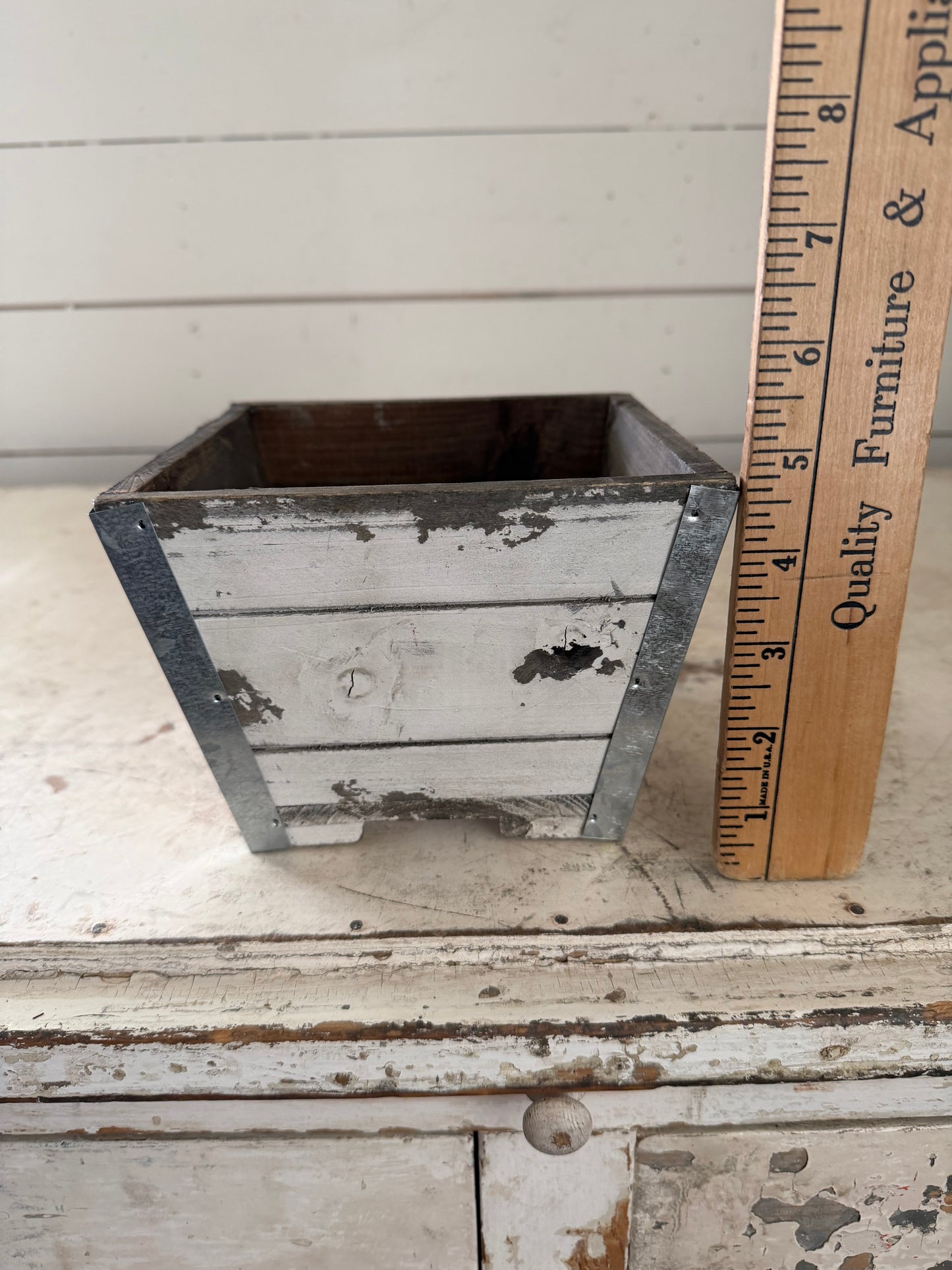 Rustic wood Planter with Galvanized bracing - Will get makeover