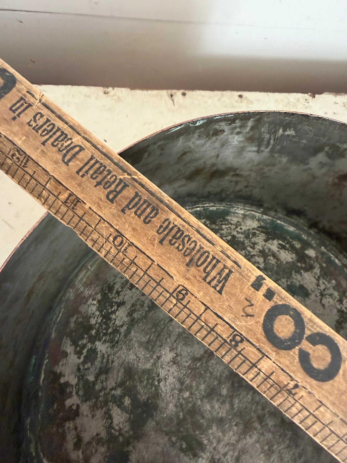 Antique French copper saucepan with a wrought iron handle - X Large