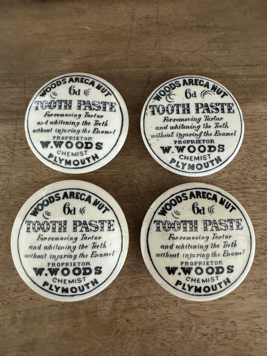 Antique Woods Areca Nut Toothpaste Plymouth Pot Lid, Pharmacy Jar, Advertising Victorian Paste Pot, Apothecary Antique Chemist - Sold Individually