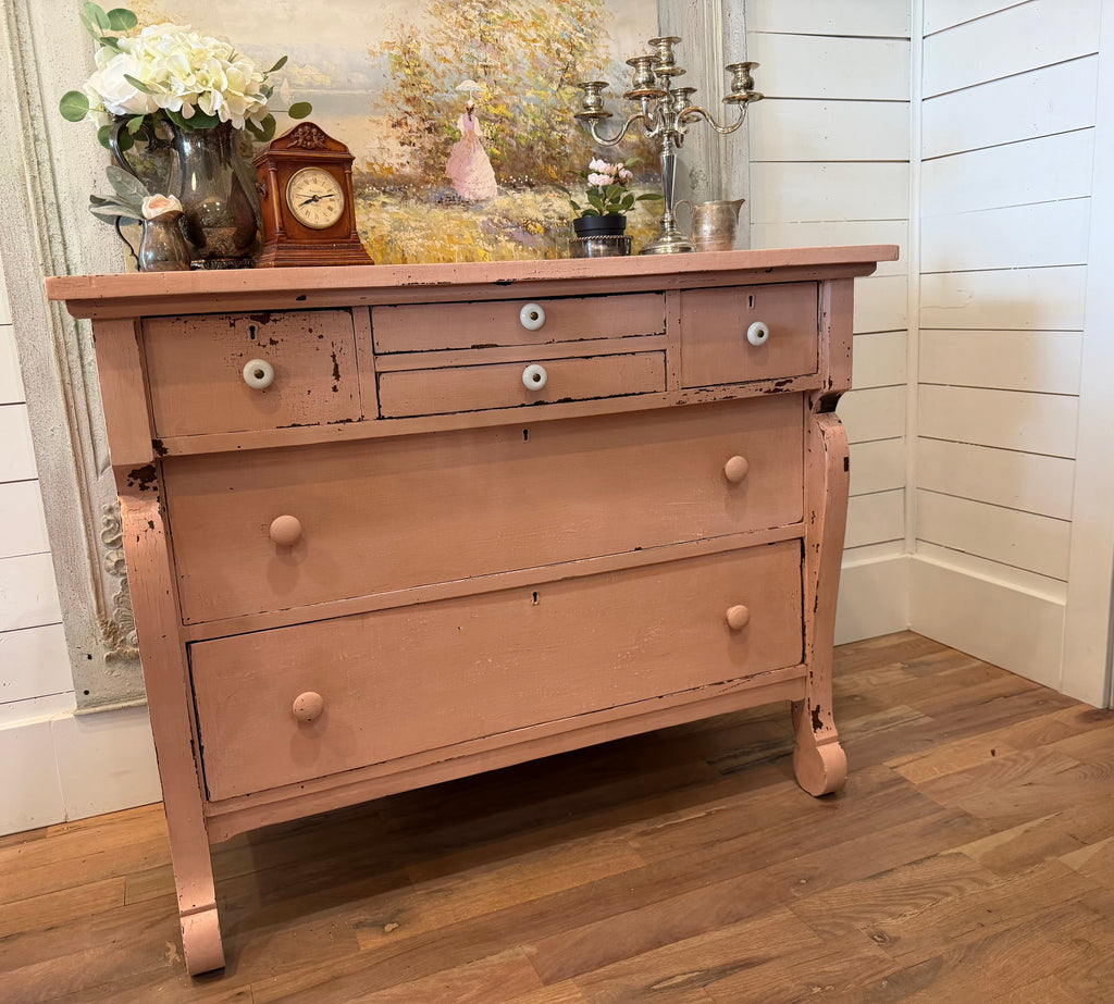 Antique Empire Style Dresser Buffet Chippy Pink