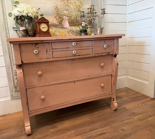 Antique Empire Style Dresser Buffet Chippy Pink