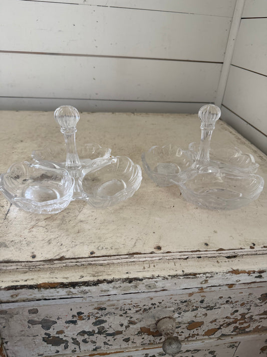 Vintage crystal relish dish with handle