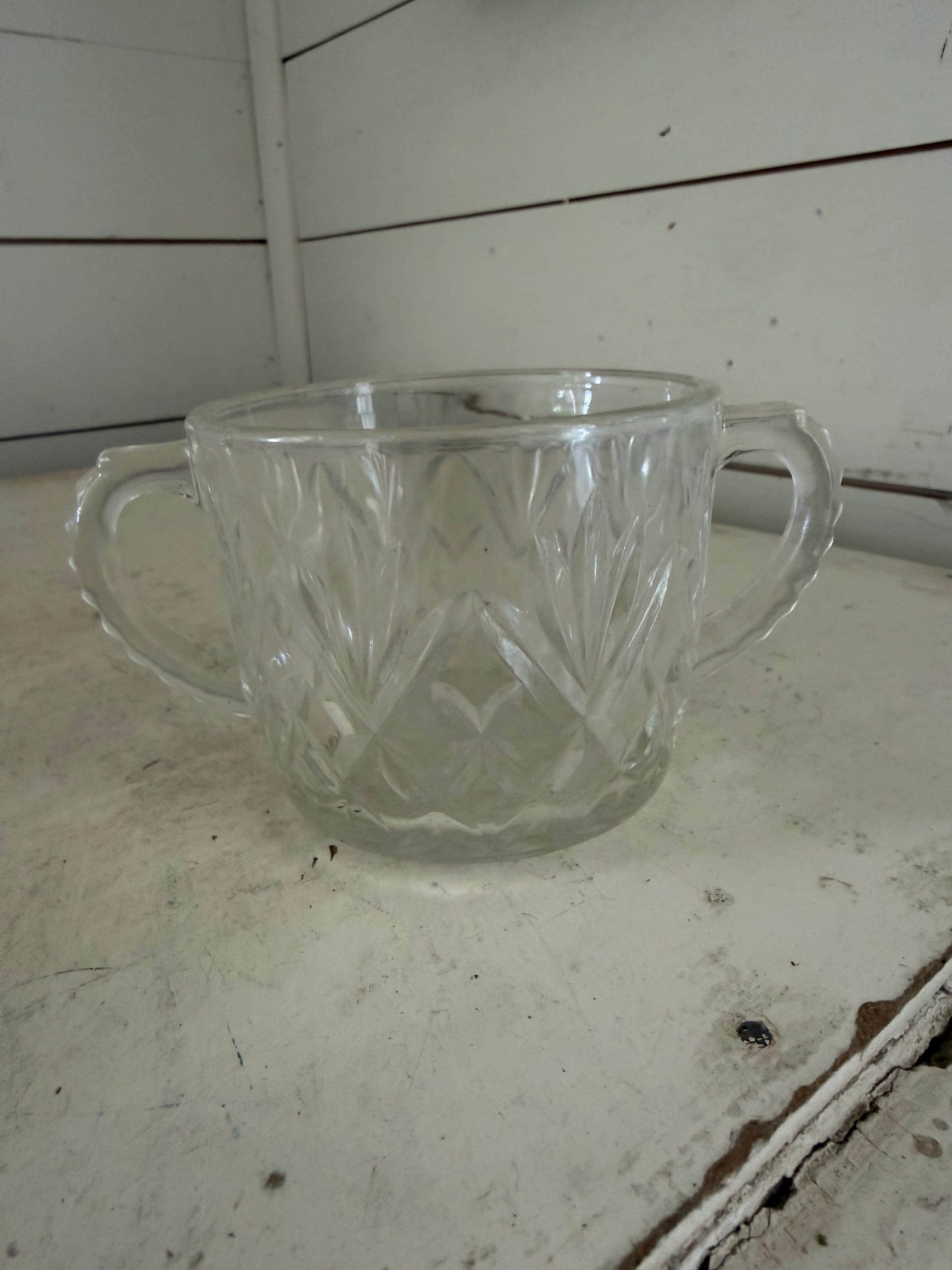 Vintage 1940's Pressed Glass Double Handle Pineapple Design