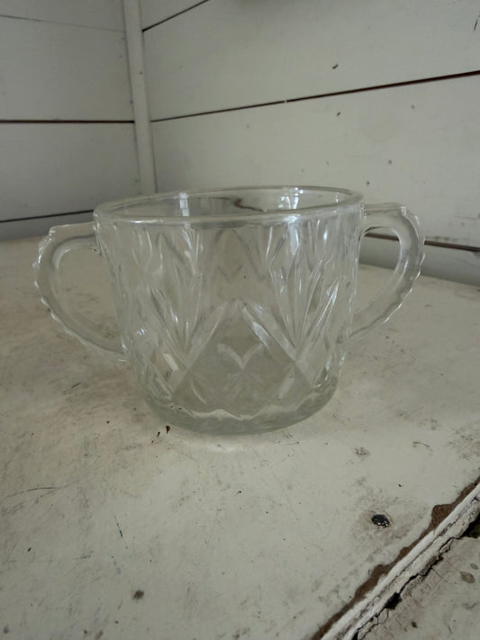 Vintage 1940's Pressed Glass Double Handle Pineapple Design