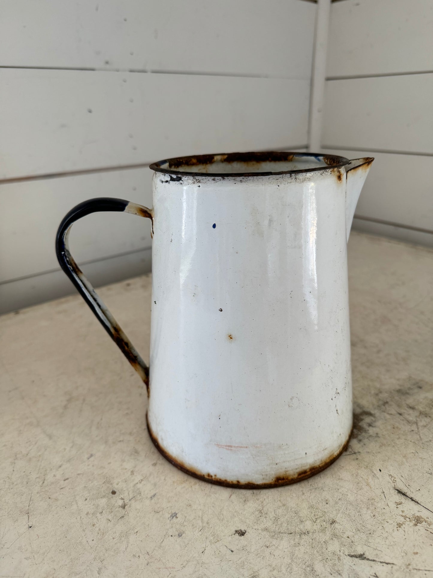 French Enamel Blue & white pitcher