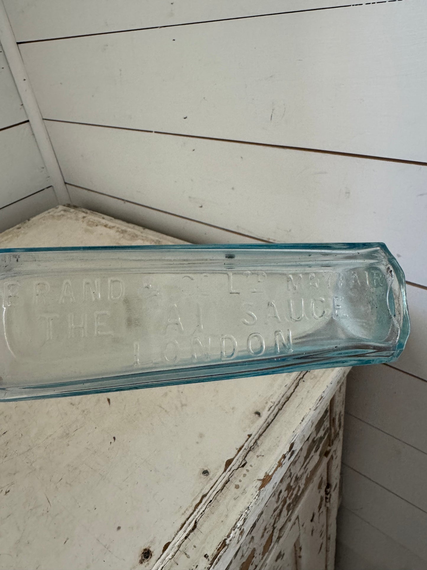 Vintage 1920’s The “A1” Sauce London Aqua Glass Bottle