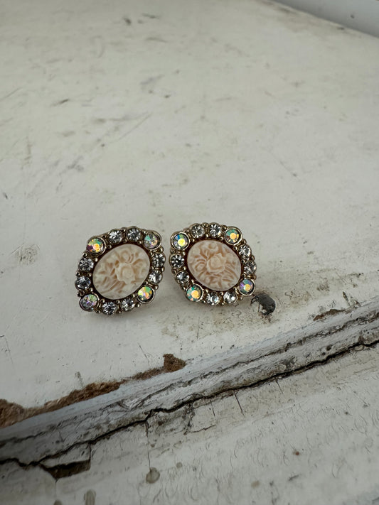 Vintage Floral Cameo Earrings