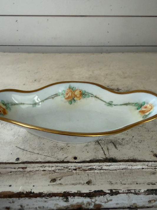 Vintage Austria yellow rose Oval Bowl