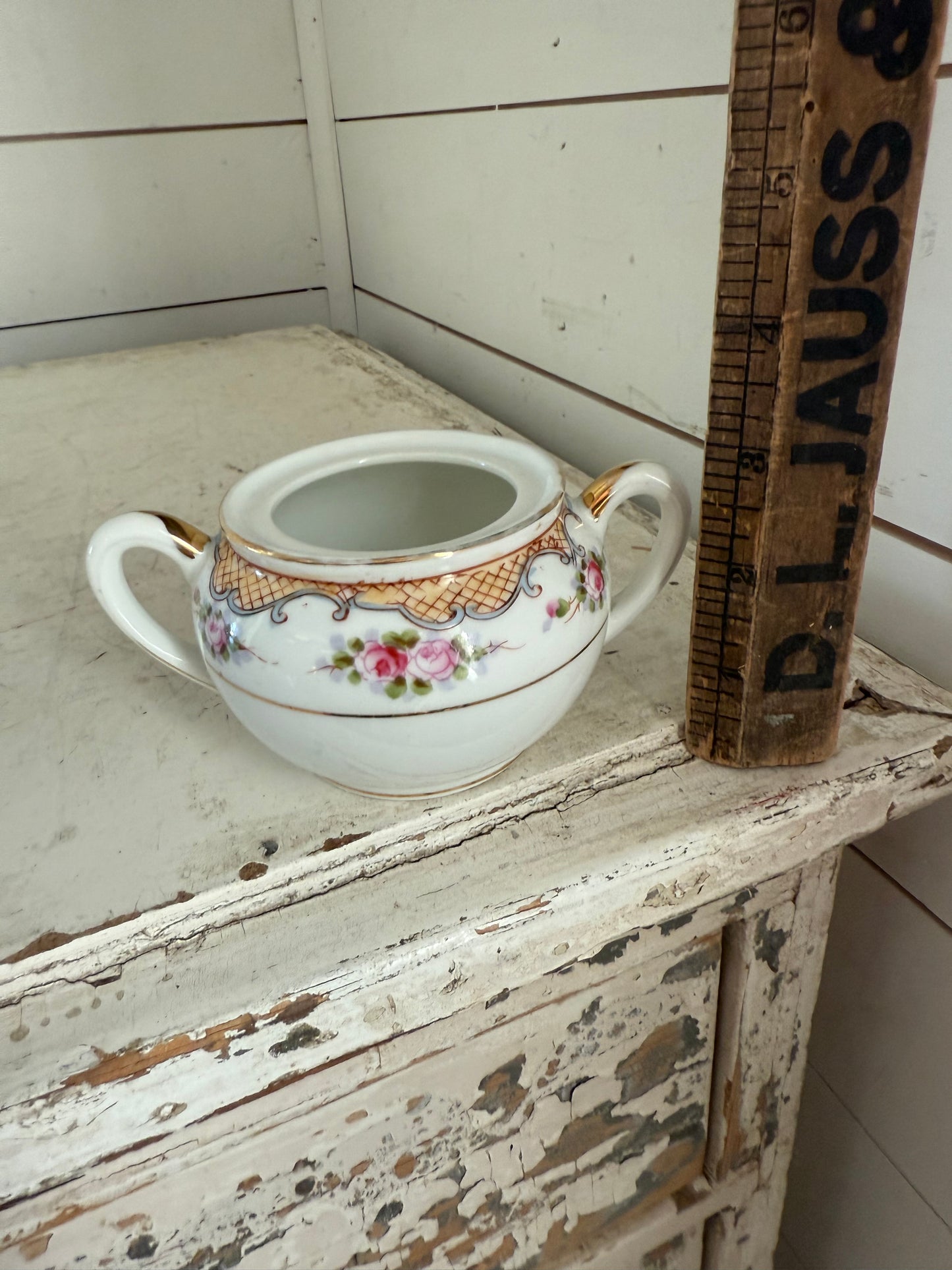 Antique Nippon Porcelain Sugar Bowl with Live succulent