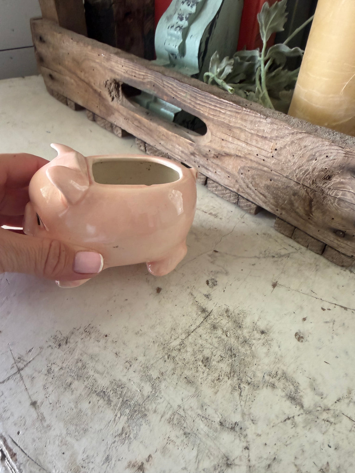 Ceramic pig planter has small chip