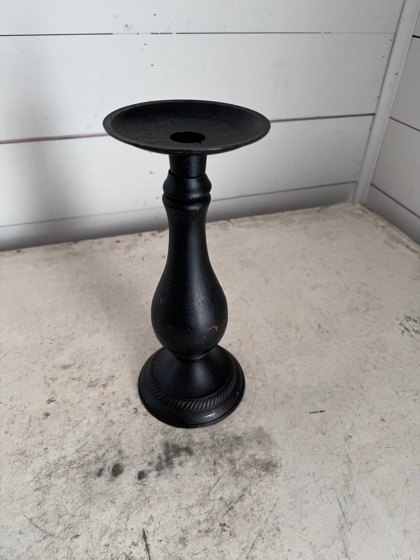 Metal and wood candlestick will be painted