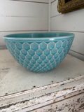 Blue honeycomb ceramic serving bowl