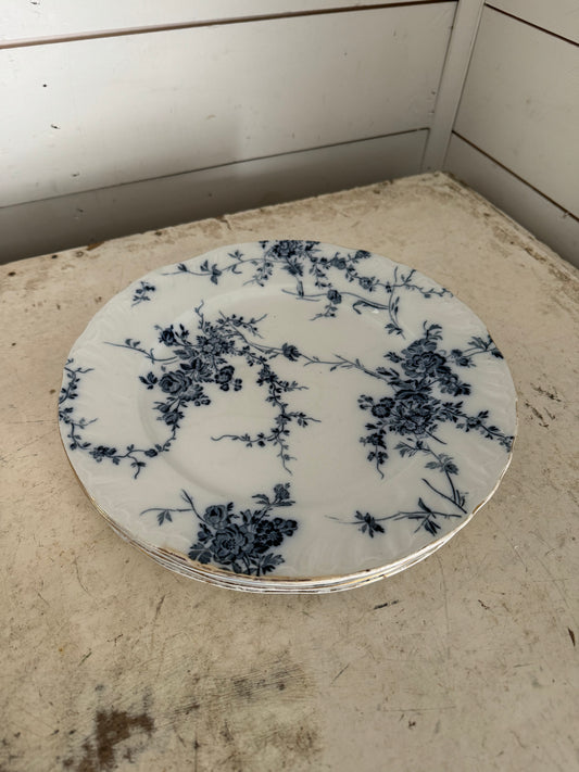 Ironstone Booth’s of England Royal Semi-Porcelain Princess Pattern 10-inch plate Antique. Blue floral transfer ware on white