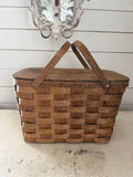 Vintage Picnic Basket, woven wood, Basketville, Putney Vermont, hinged lid, storage,