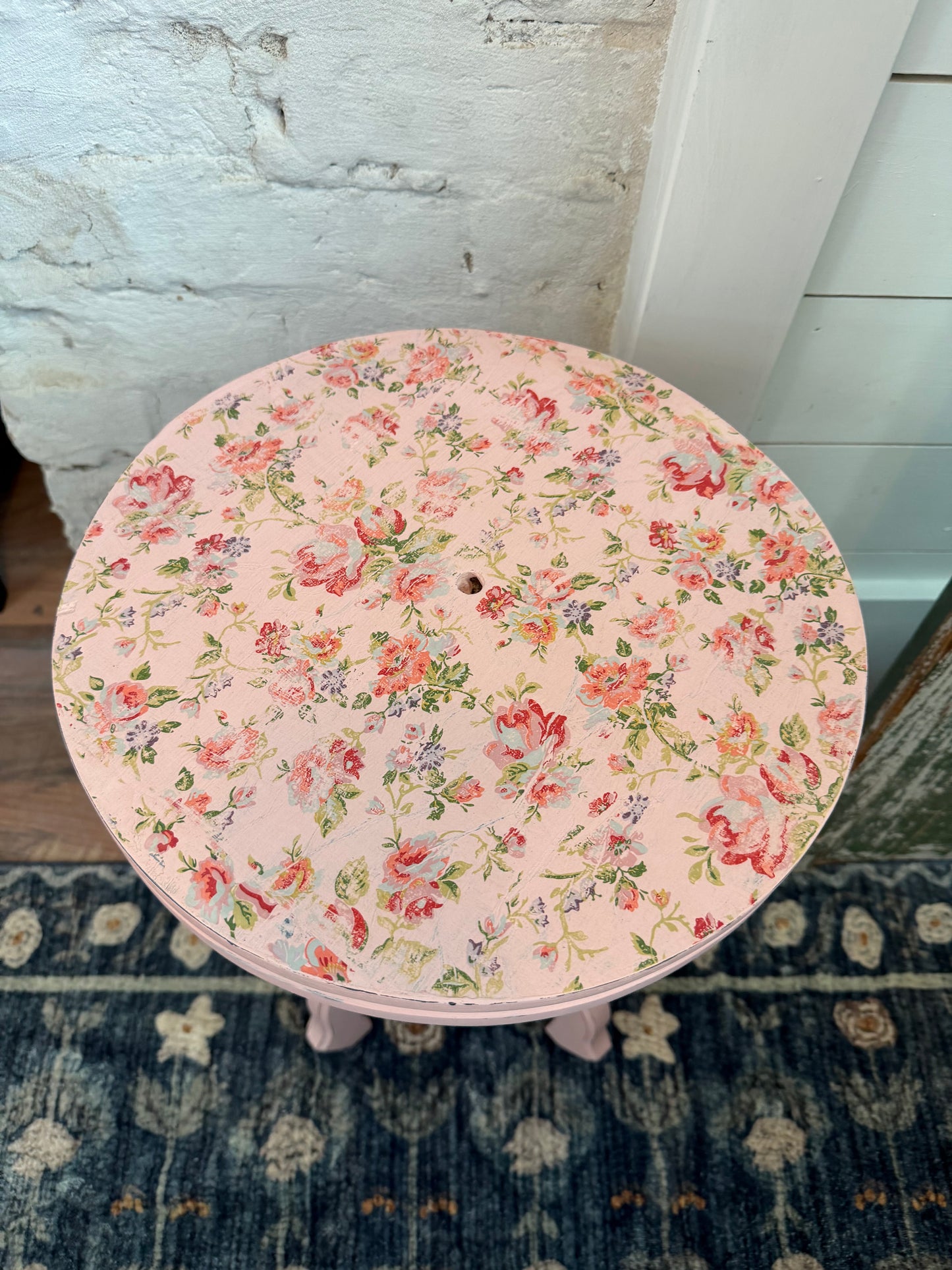 Pink Floral Plant stand hand painted