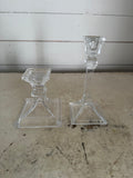 Set of Two Square Base Crystal Candlesticks