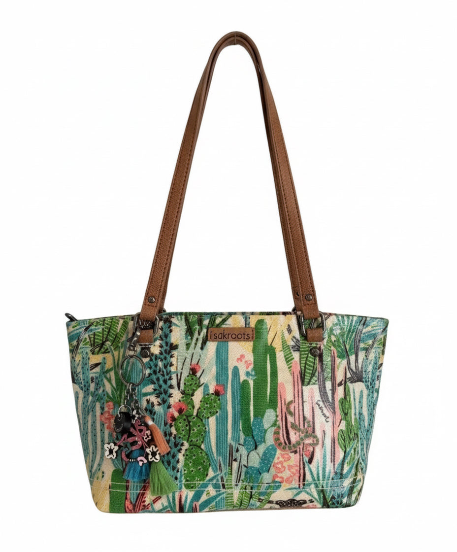 Sakroots Tote Bag western cactus Beige Shoulder Bag