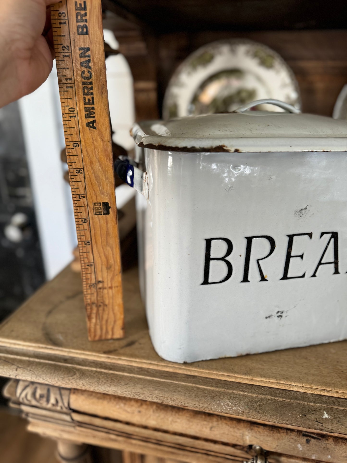 Antique Enamel Bread Box