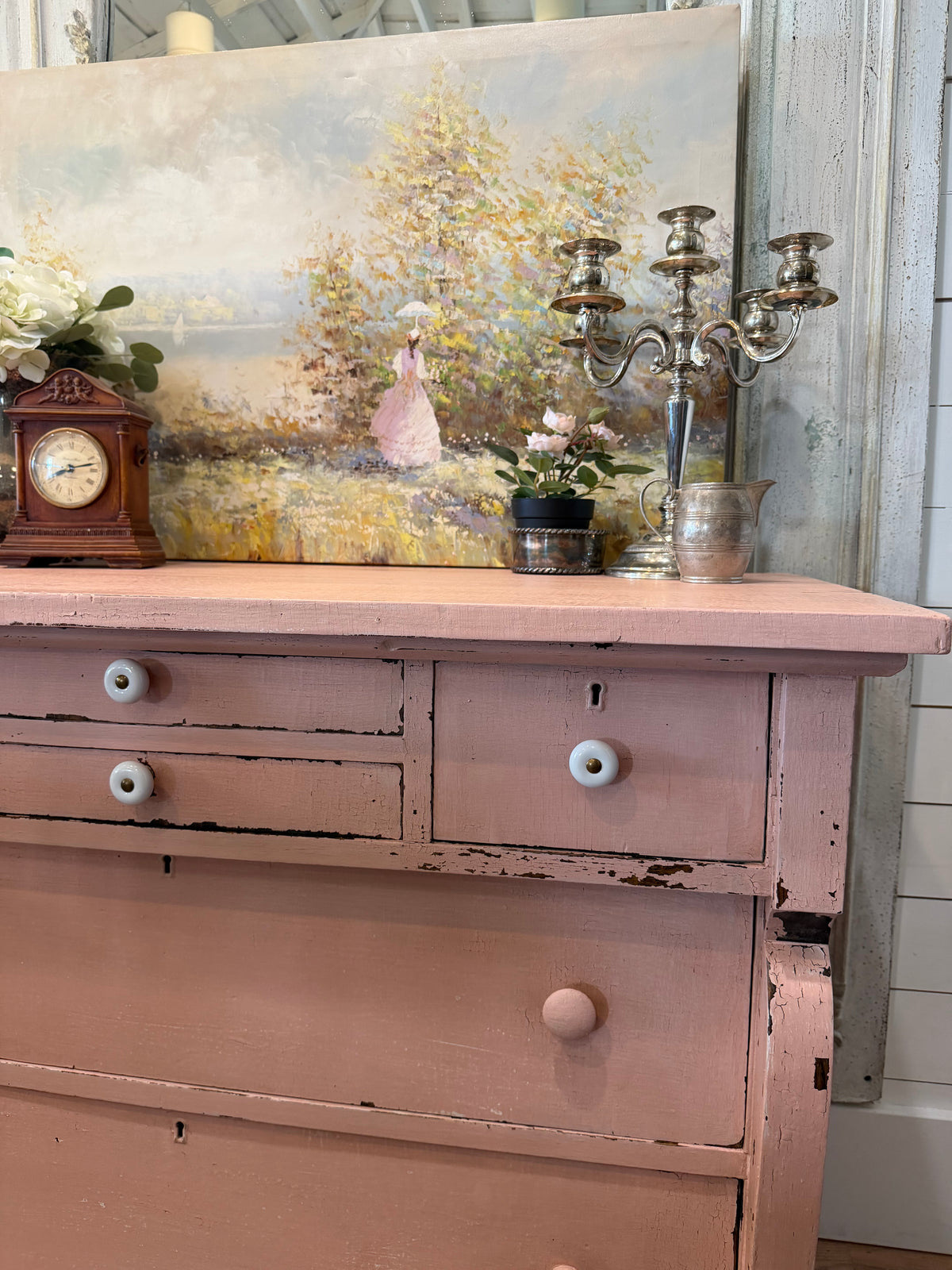 Antique Empire Style Dresser Buffet Chippy Pink