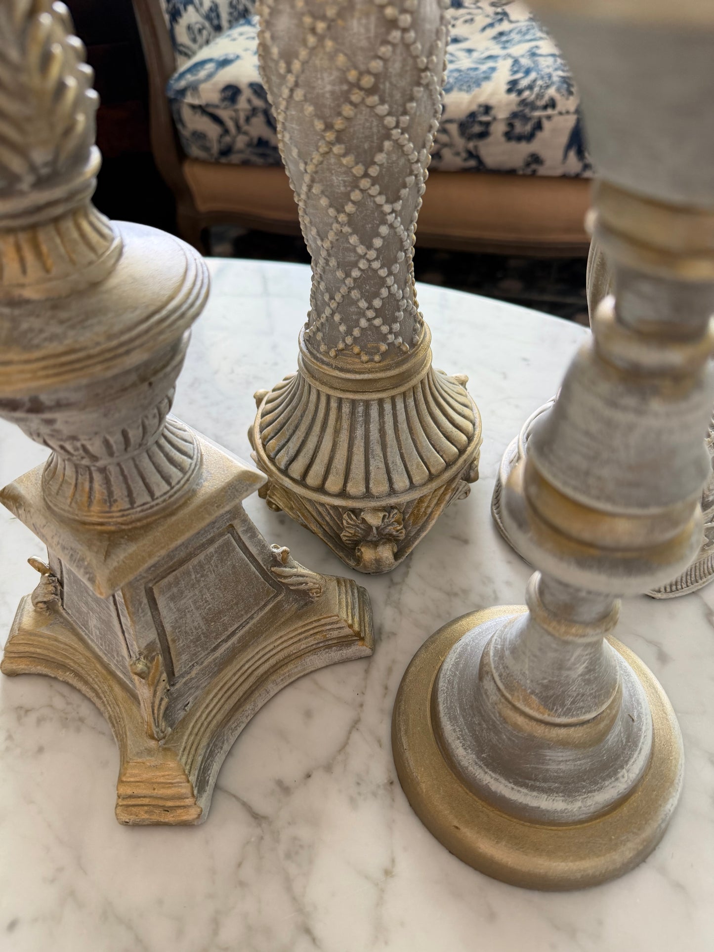 Set of four hand-painted French country candlesticks