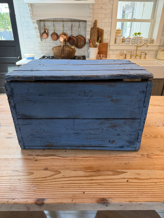 Vintage Large Wood Kindling Box Painted In Federal Blue Milk Paint