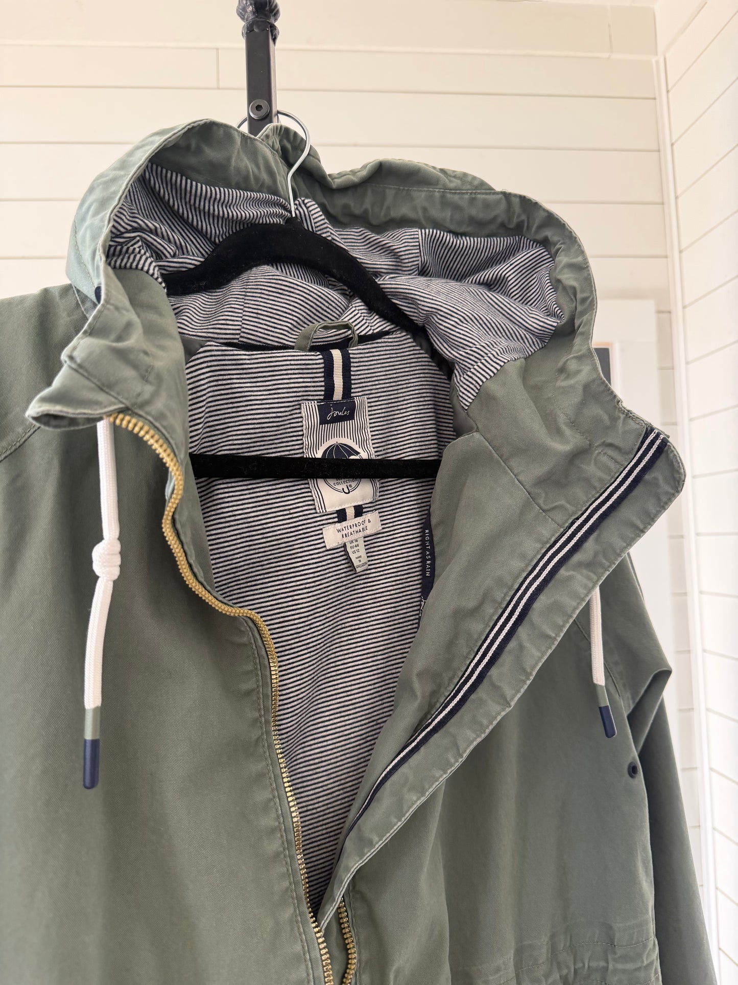 Joules Right as Rain perfectly worn in Safe Green Rain Coat