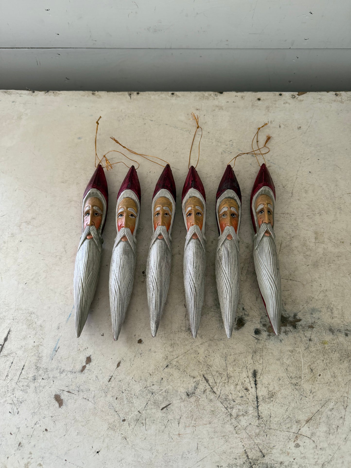 Set of folk style Santa ornaments