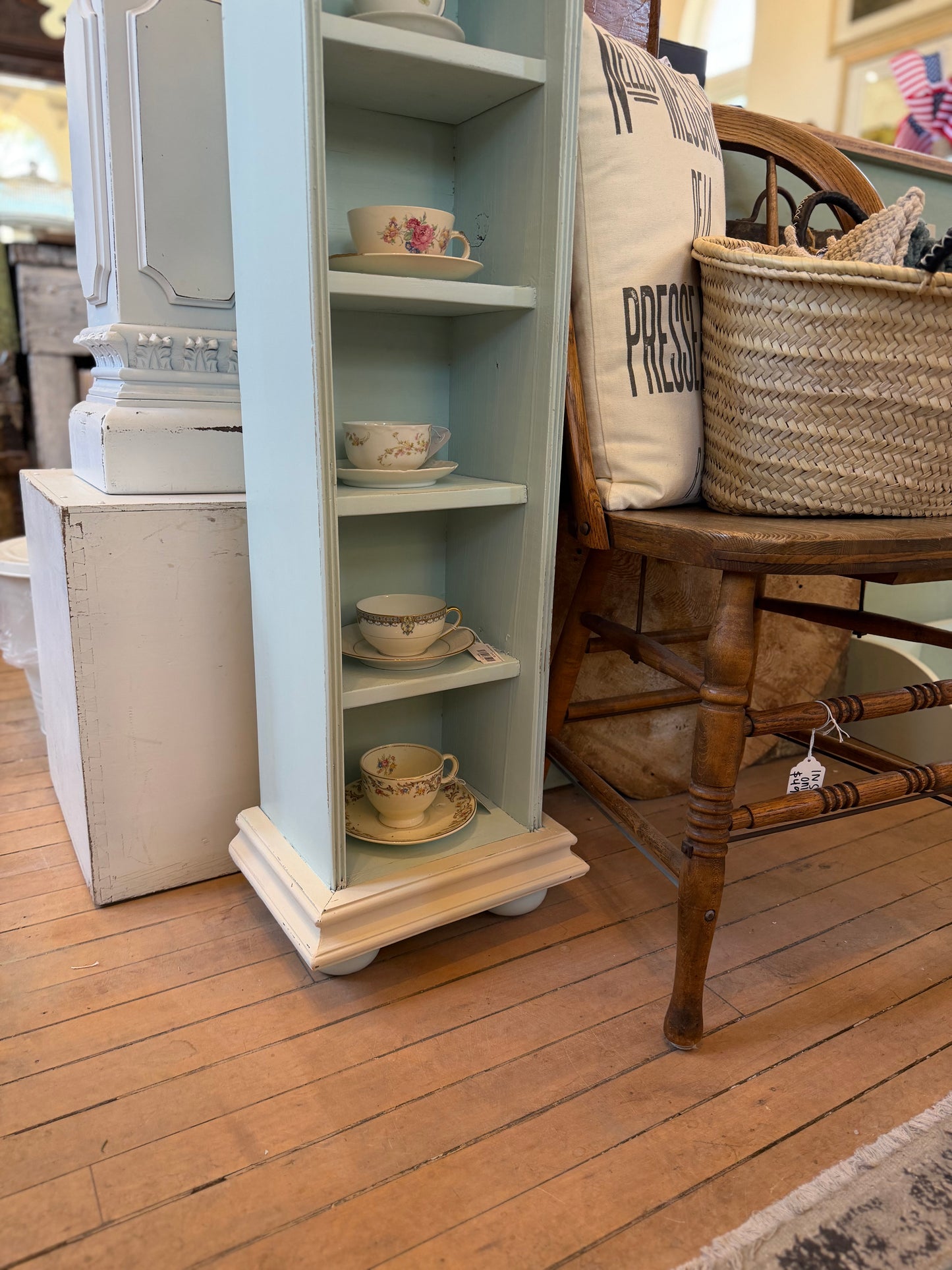 Solid wood, shabby chic skinny cubby shelf 48x12.5x9.5”
