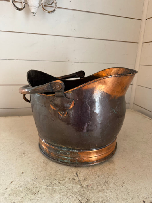 Victorian Copper Helmet Coal Scuttle - as is