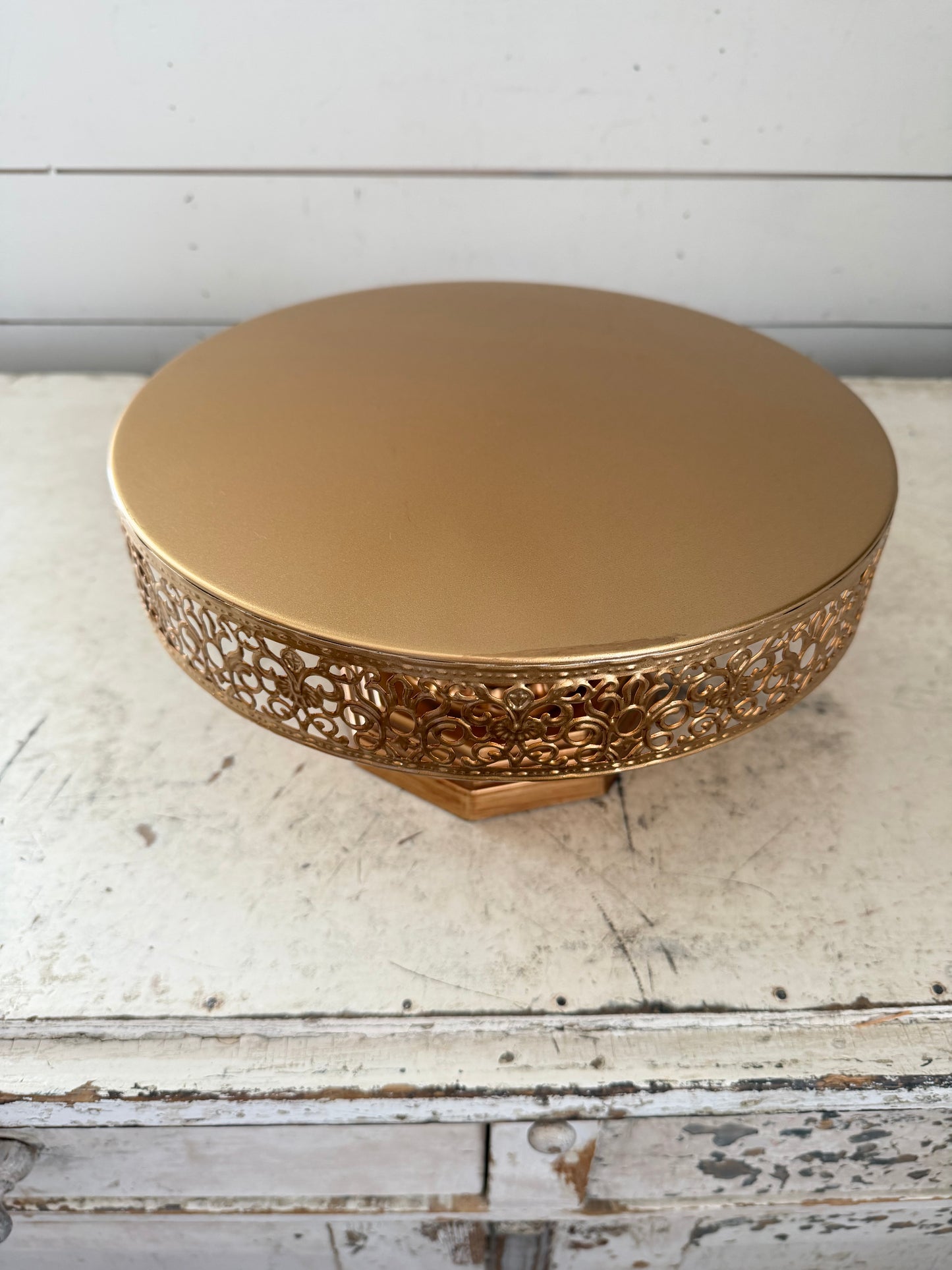 Gold Colored Cake Stand with Metal Lace