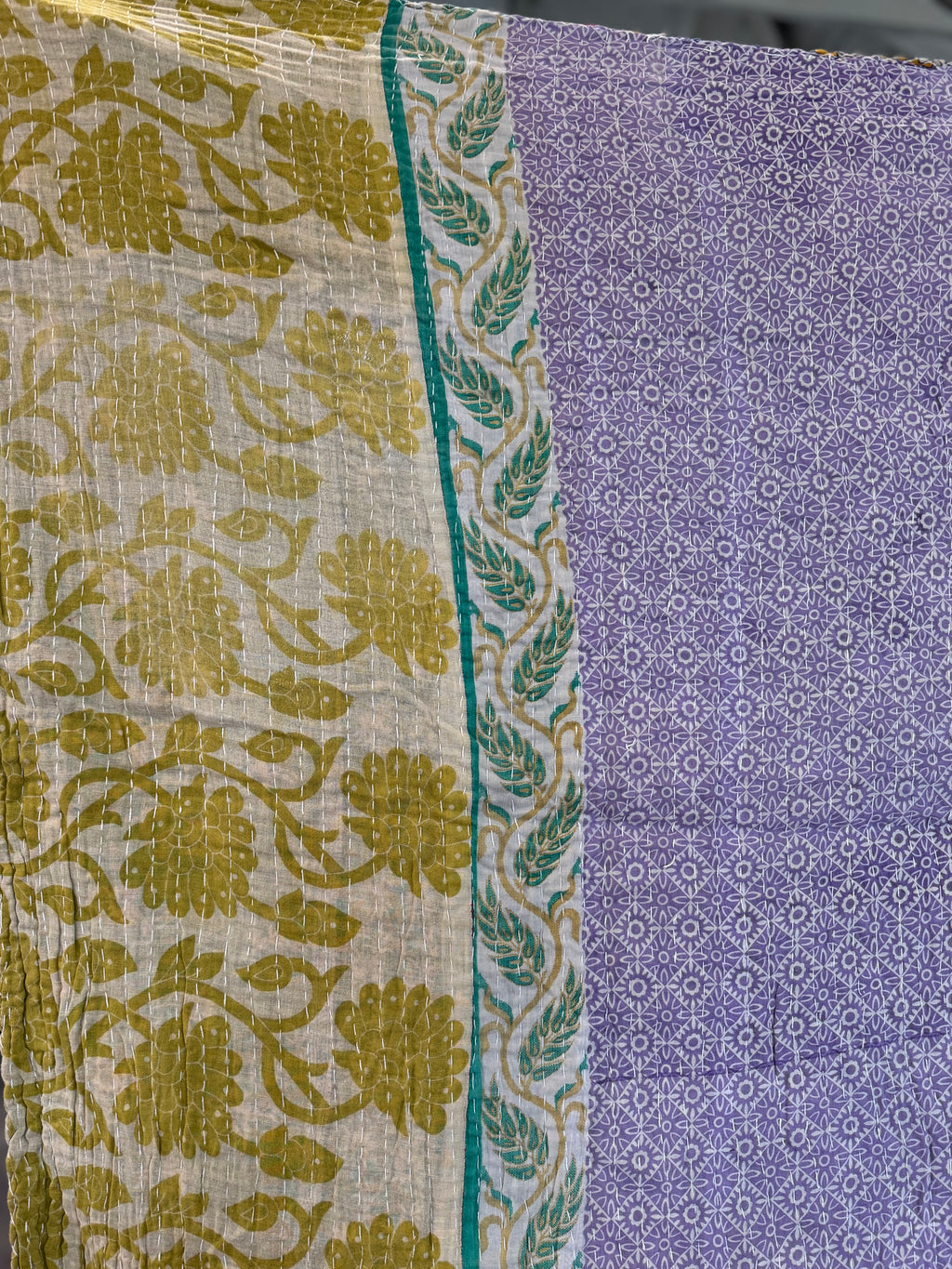 Vintage Kantha Fabric Quilt 3 - Handstitched - Quilt F 80x52” est