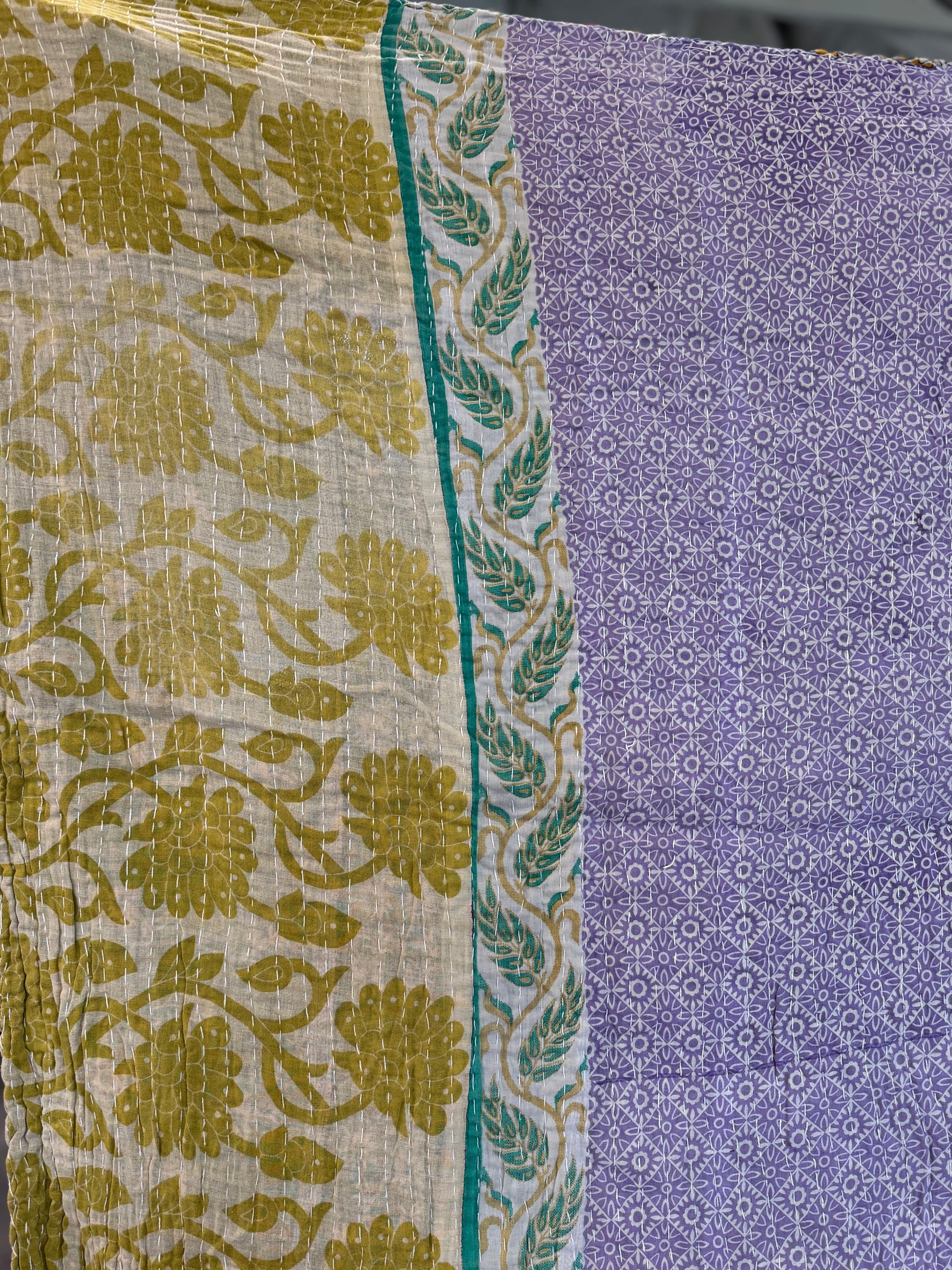 Vintage Kantha Fabric Quilt 3 - Handstitched - Quilt F 80x52” est