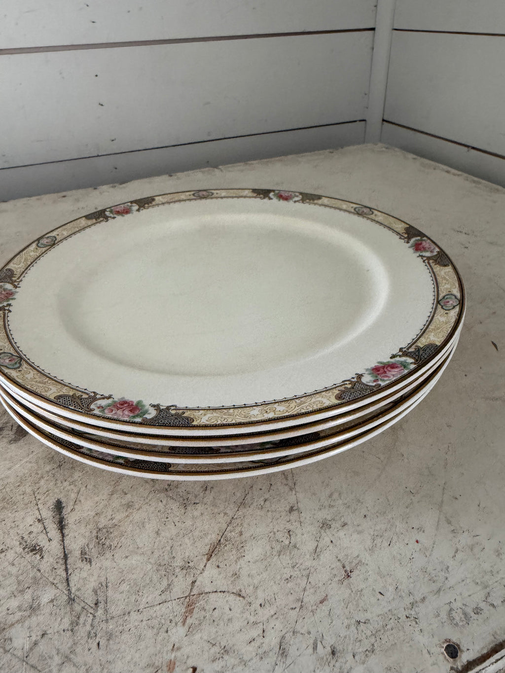 Vintage Rare Illinois China Co ILL26 Dinner Plates Roses Yellow Gold Trim sold individually