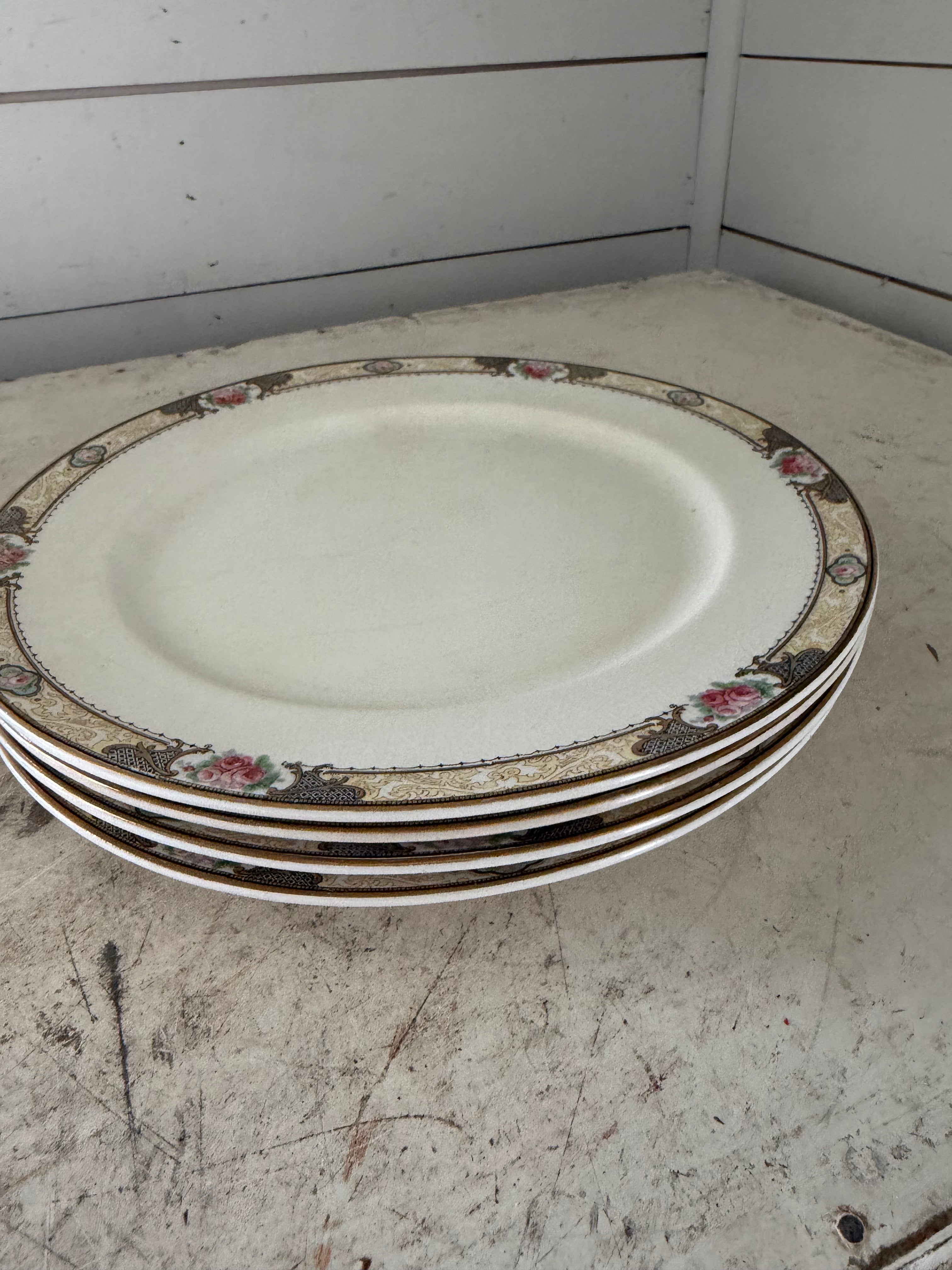 Vintage Rare Illinois China Co ILL26 Dinner Plates Roses Yellow Gold Trim sold individually